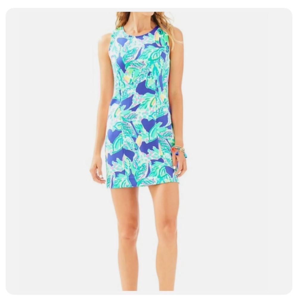Lilly Pulitzer Mila Scuba Shift Dress in Wake Up Call Beckon Blue, Large